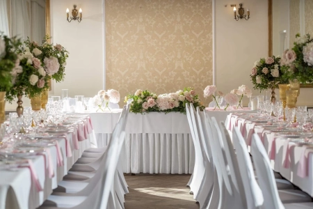 stół pary młodej, pudrowy róż — Primrose Wedding — Dekoracje ślubne · Warszawa