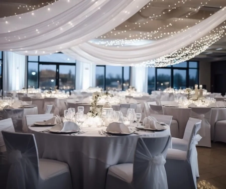 zastawa stołowa, girlandy świetlne, świece — Blanco Wedding — Konsultantka ślubna · Łódź