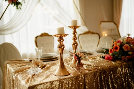 stół pary młodej, zastawa stołowa — JF DUET Hotel — Sala weselna · Goleniów